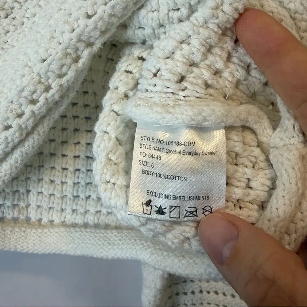 Perfect Stranger Cropped Cream Open-Knit Crewneck Sweater Size 6 Australian — image 3 of 8